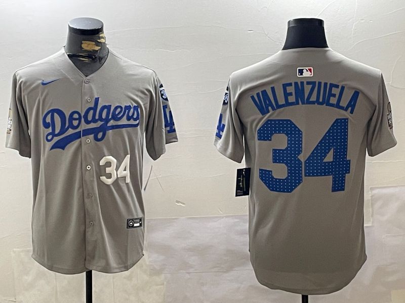 Men Los Angeles Dodgers #34 Valenzuela Grey Game 2024 Nike MLB Jersey style 112017